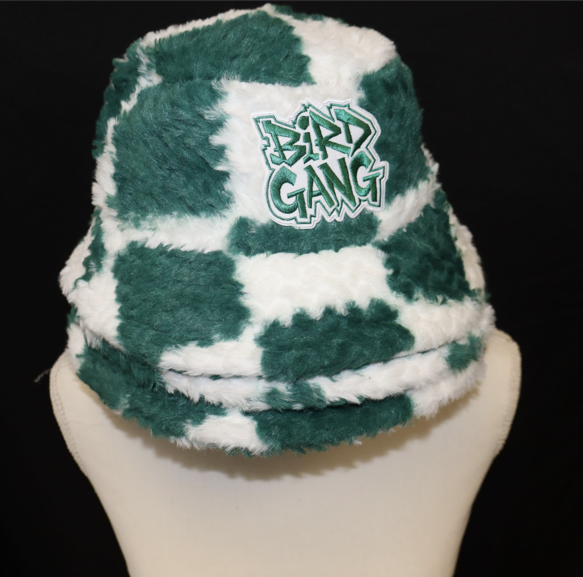 Fluffy Green & White Checker Bucket Hat