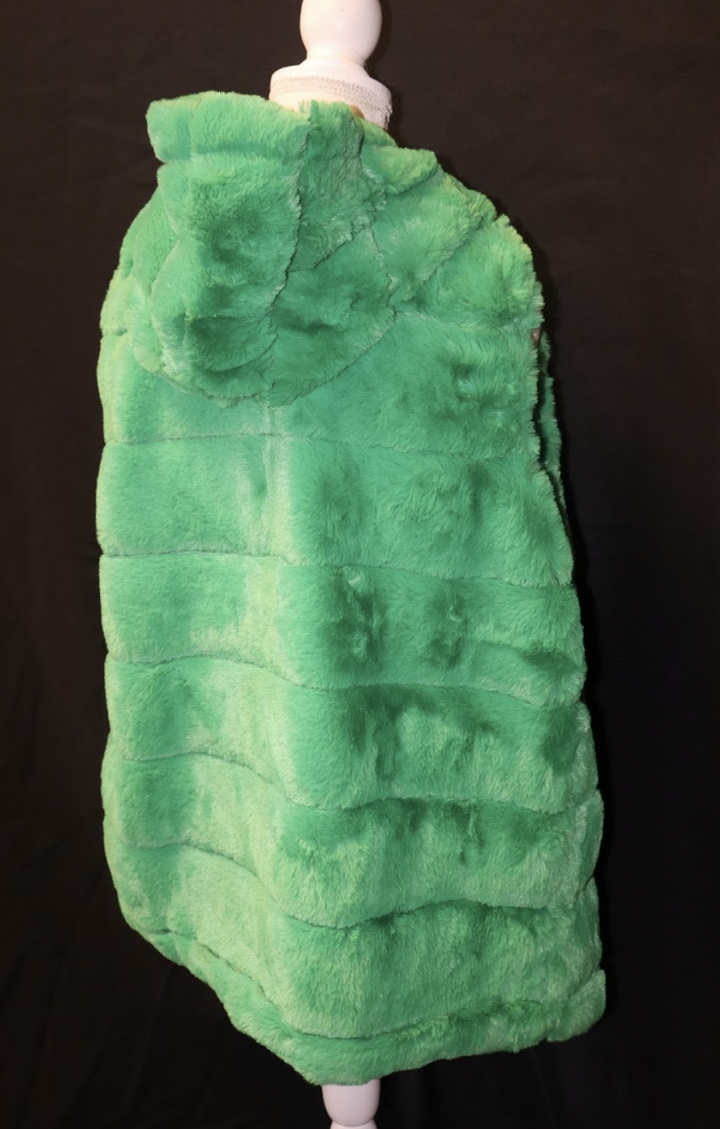 Kelly Green Fluffy Sleeveless Vest with Hood - Image 2