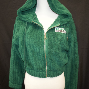 Fluffy Dark Green Full Zip Cropped Hoodie
